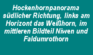 Hockenhornpanorama südlicher Richtung, links am Horizont das Weißhorn, im mittleren Bildteil Niwen und Faldumrothorn